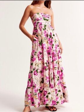 NWT Abercrombie & Fitch Pink Floral Maxi Dress Cottagecore Garden Sundress